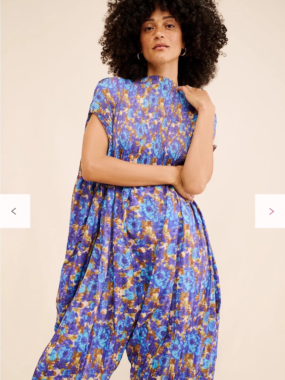 Free People Kahindo Baloon Jumper Blue Floral Pleated